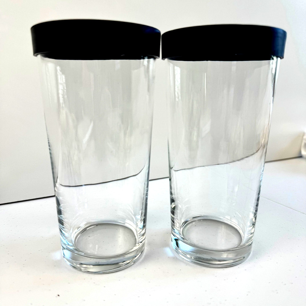 Glass Drinking Cups Tumblers w/ Protective Rubber Rim (2) Unique, Sturdy Barware
